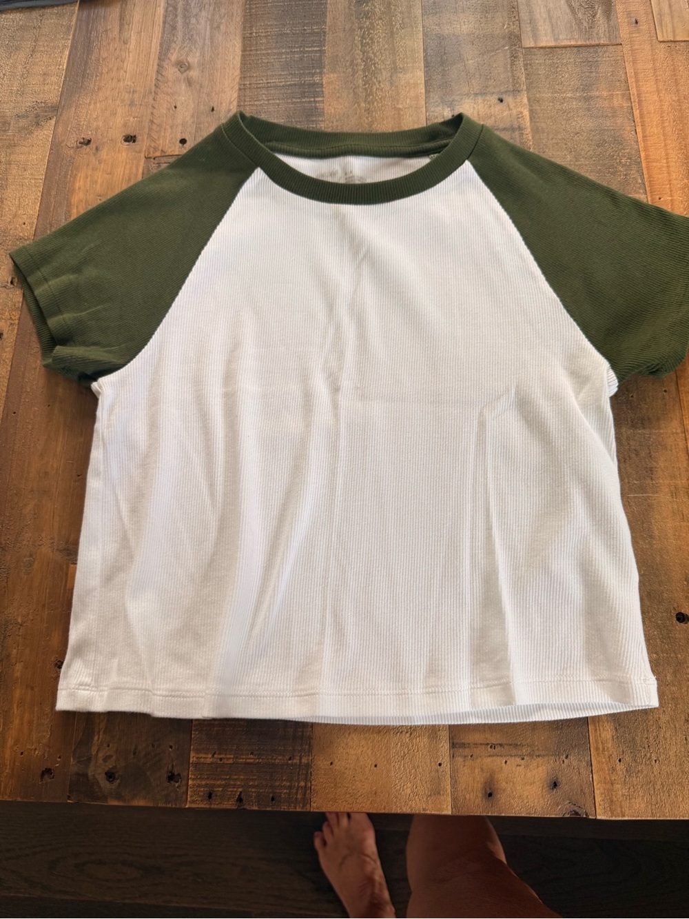 aerie Olive Green & White Raglan Short-Sleeve Tee
